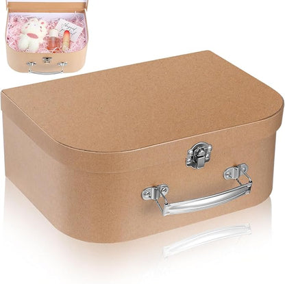 HOMSFOU Kraft Paper Storage Suitcase 10X10X10 Inches Multipurpose Decorative Box for Jewelry Stationery Wedding Party Favors Travel and Home Organization