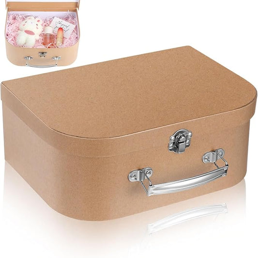 HOMSFOU Kraft Paper Storage Suitcase 10X10X10 Inches Multipurpose Decorative Box for Jewelry Stationery Wedding Party Favors Travel and Home Organization