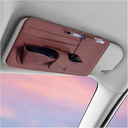 Car Sun Visor Organizer, Vehicle Sunglasses Holder, Automotive Storage Pocket for Pen, Glasses, Ticket, Card, Auto Interior Accessories Pocket for Car, SUV, Truck (Red)