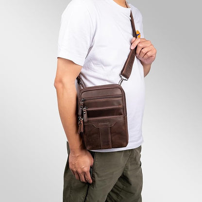 Leather Messenger Bag for Men, Small Leather Sling Shoulder Bag Messenger Pack for Men, Man Purse