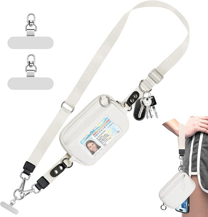 Tiostep Clip and Go Strap for Phone with Wallet Crossbody Phone Lanyard Adjustable and Detachable RFID Wristlet Wallet with ID Window and Zipper, Cream
