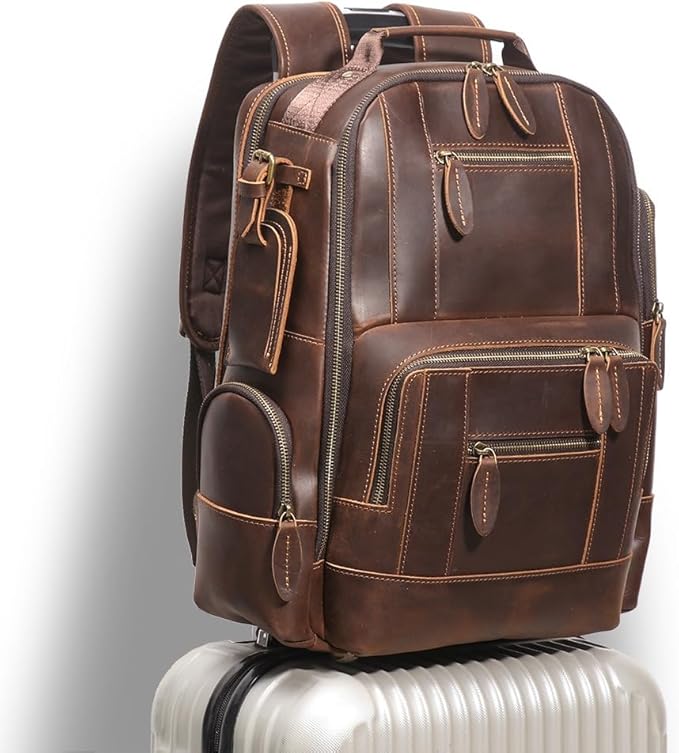 Vintage Genuine Leather 15.6" Laptop Backpack For Men Cowhide Hiking Camping Rucksack Business Travel Daypacks