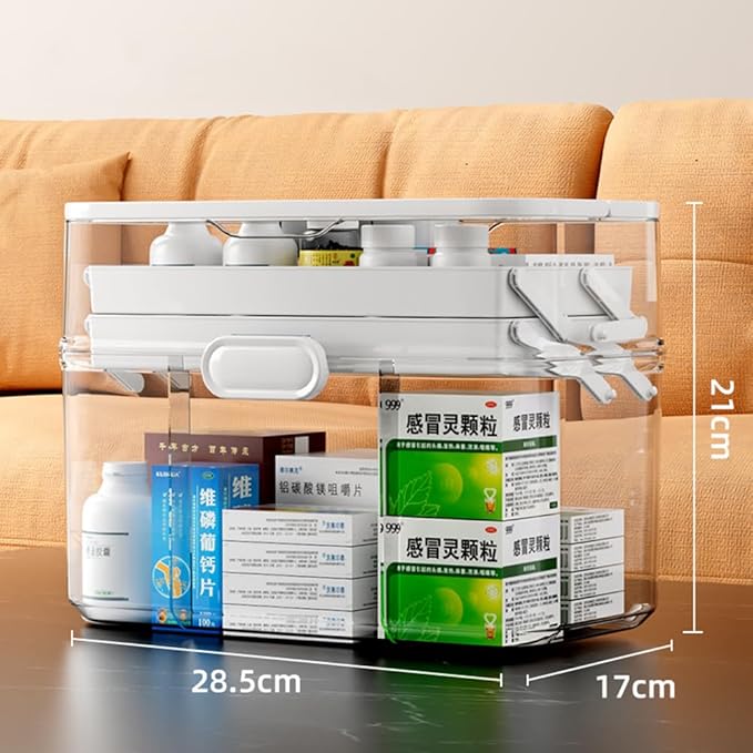 3-Tier 12 x 9 x 7 Medicine Organizer, Medicine Cabinet Organizer with Portable Pill Case, Multipurpose Plastic Box for Storage Empty First Aid Box