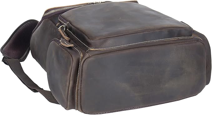 boshiho Genuine Leather Backpack for Men & Women, 13 Inch Laptop Backpack, Water-Resistant Business Travel Backpack, Premium Crazy Horse Leather Work Bag (Dark Brown)