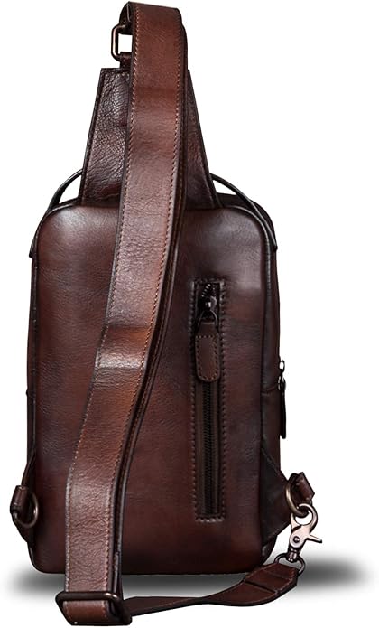 Genuine Leather Sling Bag for Men and Women Vintage Real Leather Sling Backpack Shoulder Crossbody Bags Chest Purse