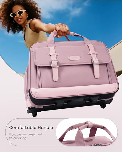 AUROTIER Rolling Laptop Bag Women, Rolling Briefcase for Women with Dual Lock, 16 Inch Computer Bag with Wheels, Roller Underseat Carry On Luggage Personal Item Suitcase for Work Travel Business