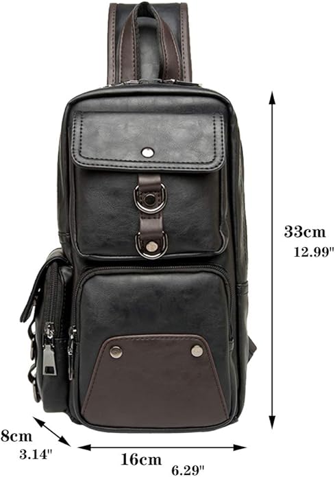 Hebetag Leather Sling Bag Crossbody Backpack for Men Women Travel Outdoor Camping