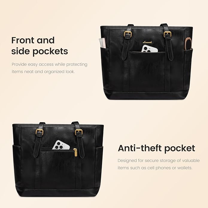 LOVEVOOK Laptop Tote Bag for Women,Vintage Leather Work Tote Bag for Women Computer Briefcase Bag,Waterproof Teacher Business