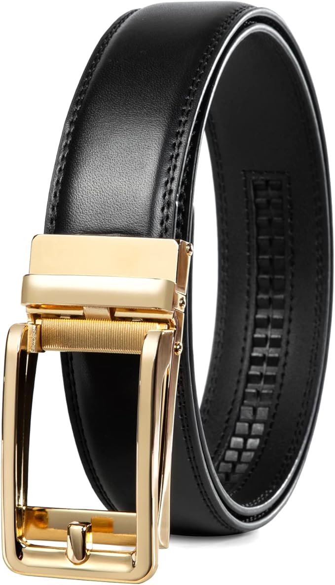 Founders & C Men's Leather Ratchet Comfort Click Belt Dress with Slide Buckle -Adjustable Trim to Fit