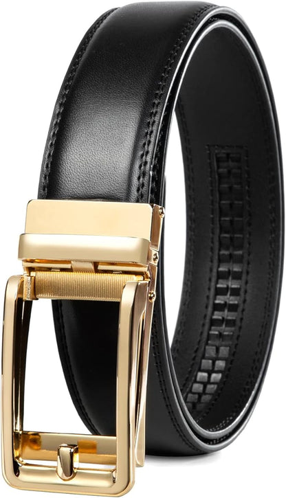 Founders & C Men's Leather Ratchet Comfort Click Belt Dress with Slide Buckle -Adjustable Trim to Fit
