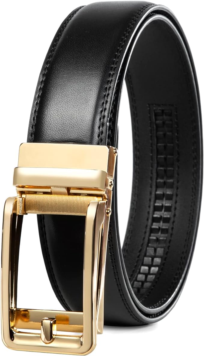 Founders & C Men's Leather Ratchet Comfort Click Belt Dress with Slide Buckle -Adjustable Trim to Fit