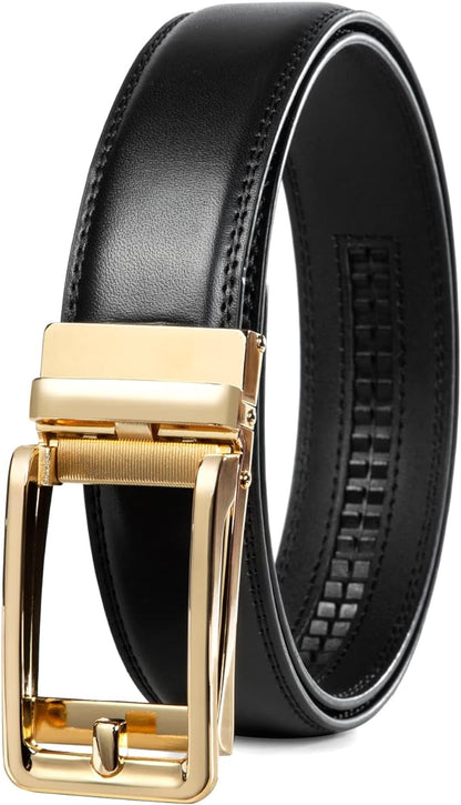 Founders & C Men's Leather Ratchet Comfort Click Belt Dress with Slide Buckle -Adjustable Trim to Fit