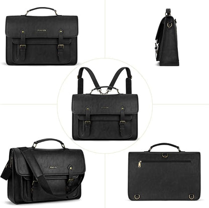 MOSISO 3 in 1 Laptop Bag, 15.6 inch PU Leather Shoulder Bag Briefcase Messenger Satchel Laptop Backpack, 15-16 inch Computer Bags Handbag Bookbag, Black