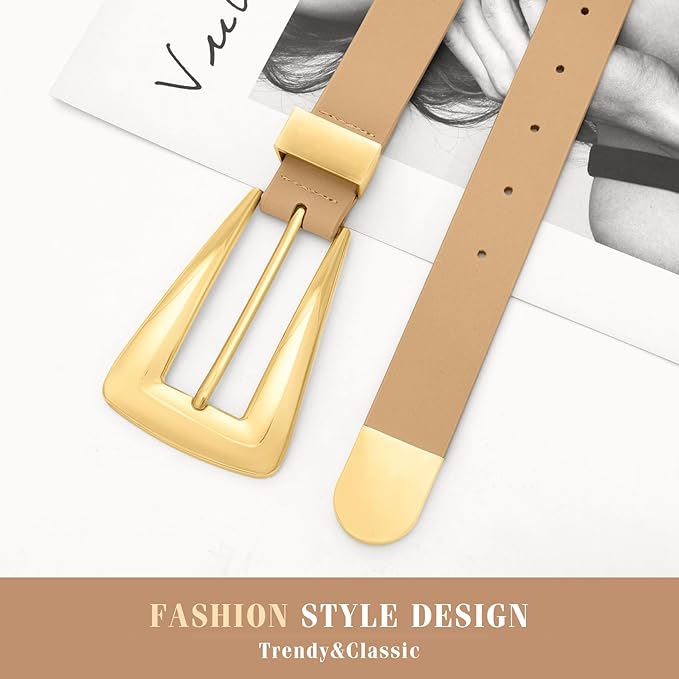 Women's Leather Belts for Jeans Pants Fashion Leather Waist Belt Ladies Dress Belts with Gold/Silver Buckle