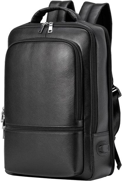 15.6 Inch Genuine Leather Laptop Backpack for Men Women, Business Travel Backpack Hiking Rucksack Daypack (4#Black)