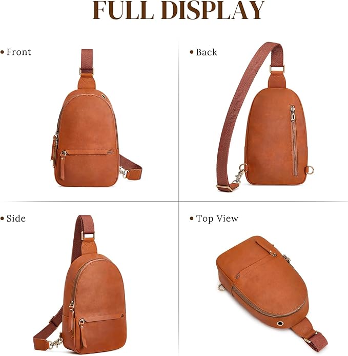 S-ZONE Leather Sling Bags for Women Men, Fanny Packs, Small Crossbody Purse Chest Bag with RFID Blocking