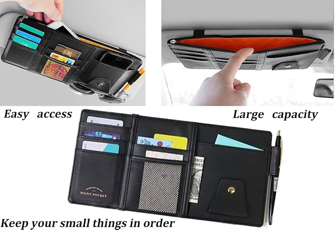 Car Visor Organizer, Auto Interior Accessories, Car Truck SUV Storage Pouch Holder, with Multi-Pocket Net Zipper (Black)