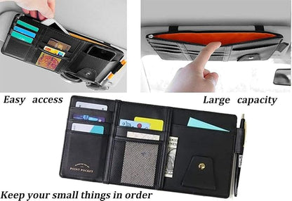 Car Visor Organizer, Auto Interior Accessories, Car Truck SUV Storage Pouch Holder, with Multi-Pocket Net Zipper (Black)