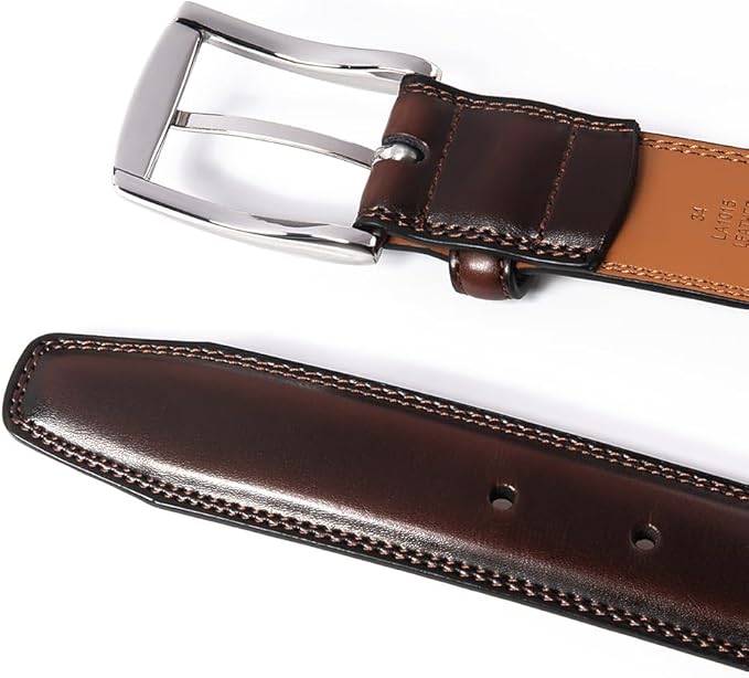 Mens Genuine Leather Dress Belt for Men, Handmade, 100% Cow Leather,Classic Casual and Business Belt Prong Buckle