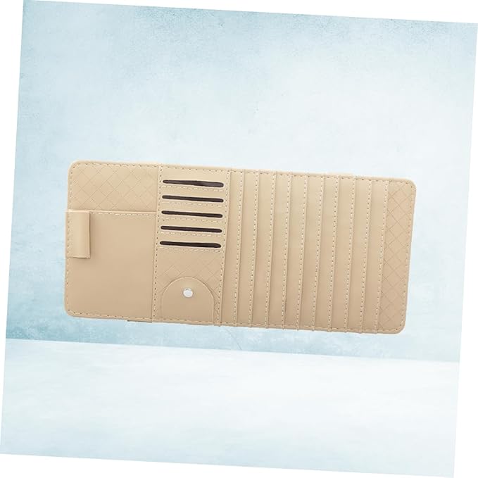 Mobestech Multi-Functional Sun Visor Leather Organizer Bag for Car Cd Holder Storage for Pens Cards and Booklets Stylish Beige Design for Easy Access and Enhanced Vehicle Decor