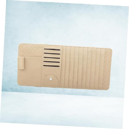 Mobestech Multi-Functional Sun Visor Leather Organizer Bag for Car Cd Holder Storage for Pens Cards and Booklets Stylish Beige Design for Easy Access and Enhanced Vehicle Decor