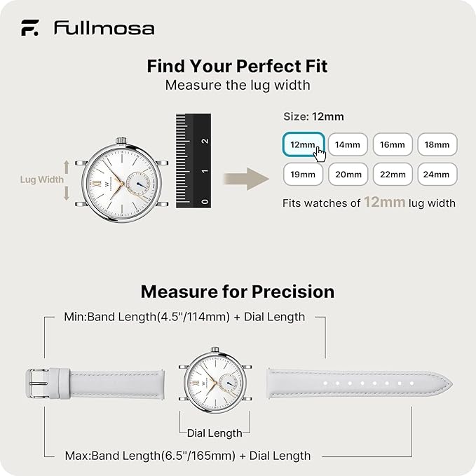 Fullmosa Watch Band, Quick Release Leather Watch Strap for Men Women, Replacement Bands Width 12mm 14mm 16mm 18mm 19mm 20mm 21mm 22mm 24mm