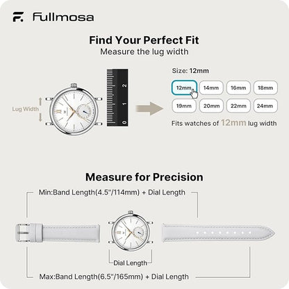 Fullmosa Watch Band, Quick Release Leather Watch Strap for Men Women, Replacement Bands Width 12mm 14mm 16mm 18mm 19mm 20mm 21mm 22mm 24mm