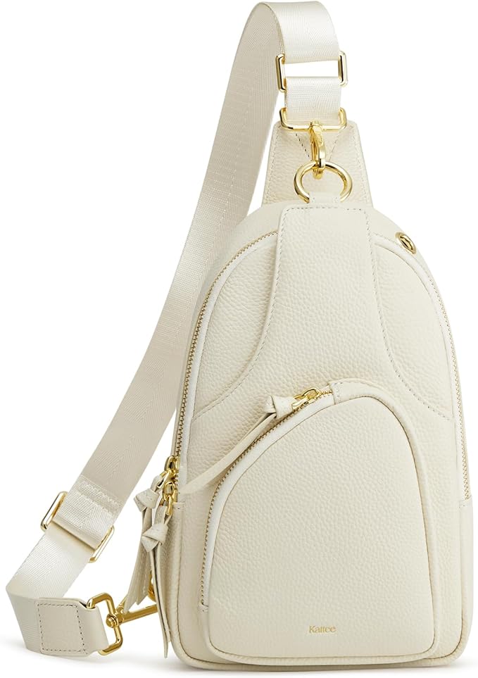 Kattee Sling Bag for Women, Leather Fanny Packs Crossbody Purse, Small Chest Bag with RFID Blocking, Beige
