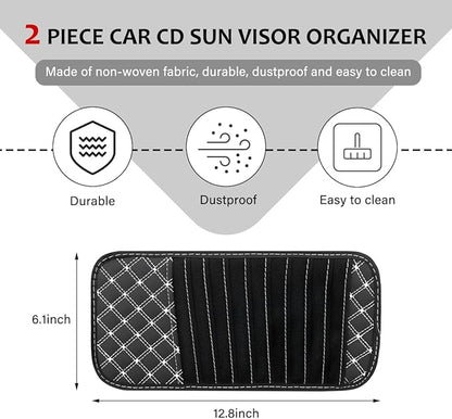 2PCS Car CD Visor Storage Cases, Sun Visor Organizer Disc Holder with 10 DVD Storage Sleeves, Vehicle Sunshade Anti-Scratch Leather CD Case Wallet for Car Truck SUV (White)