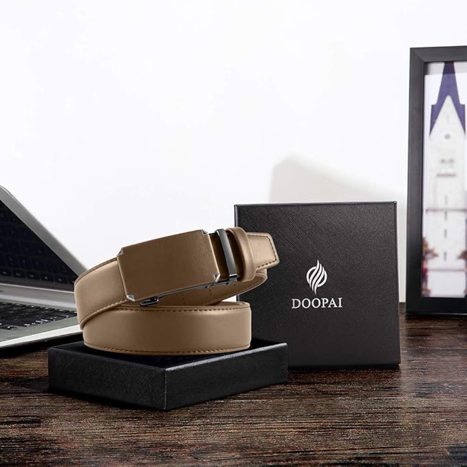 DOOPAI Belt Men, Ratchet Dress Adjustable 1 3/8" Sliding Leather Designer, Size Length Can be Cut, with Gift Box