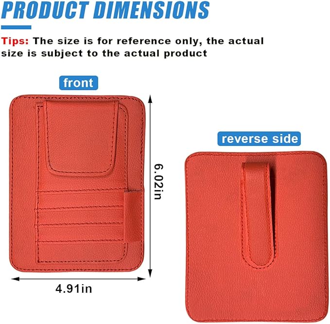 Small Leather Car Sun Visor Organizer - Multifunctional Car Interior Sunglass Holder Auto Visor Document Holder - Auto Card Sleeve Pocket Pouch Organizer for Driving License Registration Pen (Red)