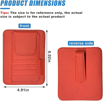 Small Leather Car Sun Visor Organizer - Multifunctional Car Interior Sunglass Holder Auto Visor Document Holder - Auto Card Sleeve Pocket Pouch Organizer for Driving License Registration Pen (Red)