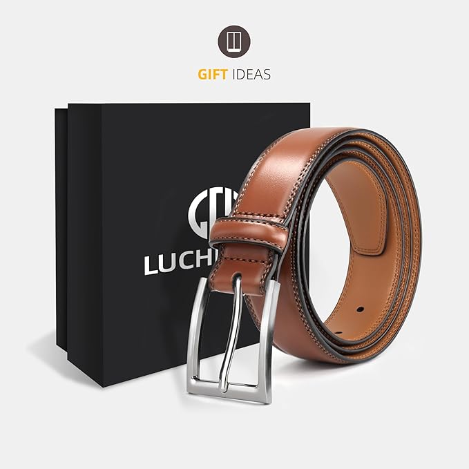 Mens Genuine Leather Dress Belt Classic Casual Belt with Single Prong Buckle for Jeans Pants Work and Business