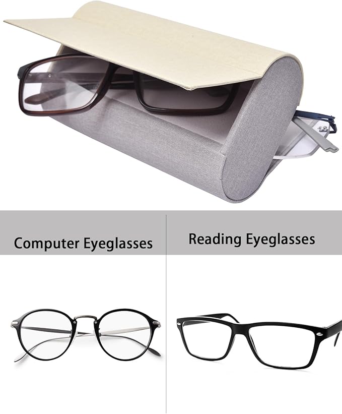 Philley Dual Glasses Case 2-in-1 PU Leather Hard Shell Double Eyeglasses case for Women & Men