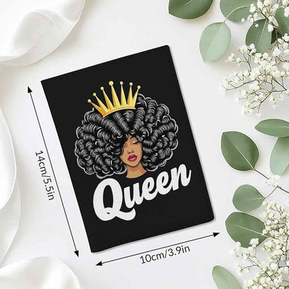 Queen Girl Passport Holder for Travel Black Woman with Crown PU Leather Passport Cover Wallet Cute Passport Card Holder for Women and Men