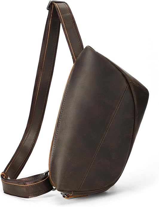 NIUCUNZH Genuine Leather Mens Sling Bag for Women Vintage Small Crossbody Bags Purse for Hiking Travel Chest Daypack