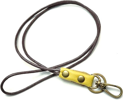 Aslana Genuine Leather Rope Necklace Lanyard for Key ID Badge Holder, Lobster Claw Clasp, Vintage Retro Style (1-Pack,19in Neck Lanyard, Rope Lemon Yellow Leather)