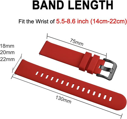 BISONSTRAP Silicone Watch Bands, Slim Watch Straps with Quick Release, 20mm, Red with Black Buckle