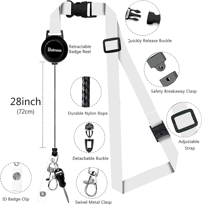 bolimoss PU Leather ID Badge Holder with Adjustable Retractable Lanyards Safety Quick Release Buckle, ID Name Badge Card Holder for Work School IDs, Cruise Ship Cards, Pass Cards