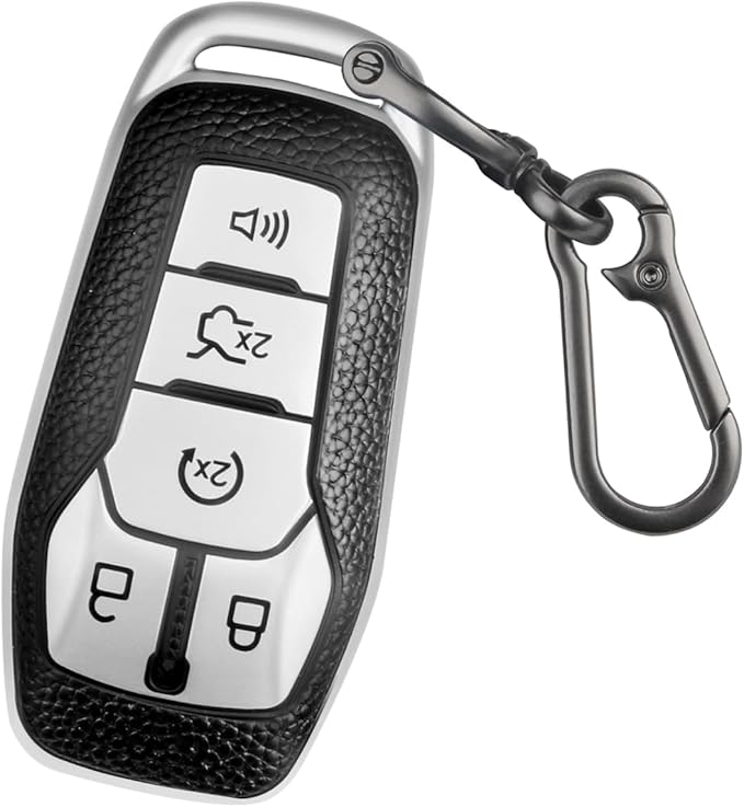 QBUC Key Fob Cover for Ford 2013-2018 Explorer F150 Lincoln MKC Fusion Mustang Edge 5 Buttons Smart Key (Silver, Series 1)