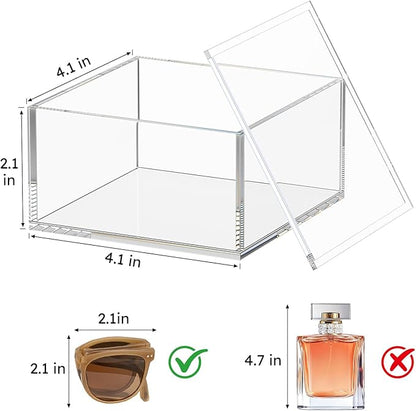AITEE Acrylic Box with Lid, Clear Cube Display Case, Multi-Purpose Box Square Container for Holding Staples, Highlighters, Adhesive Tape, Paper Clips, Stamps, Display in Office or Home (Medium)