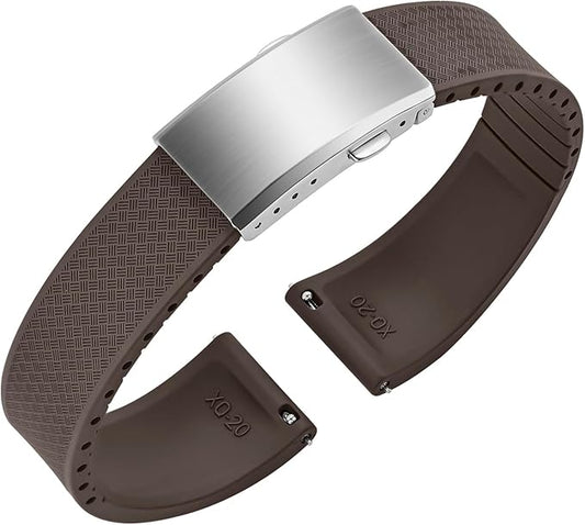 ULLCHRO FKM Rubber Watch Strap, Cut to Size Quick Release Fluororubber Watch Band Soft Replacement Watchband with Silver Milled Clasp for Men Women 18mm 19mm 20mm 21mm 22mm