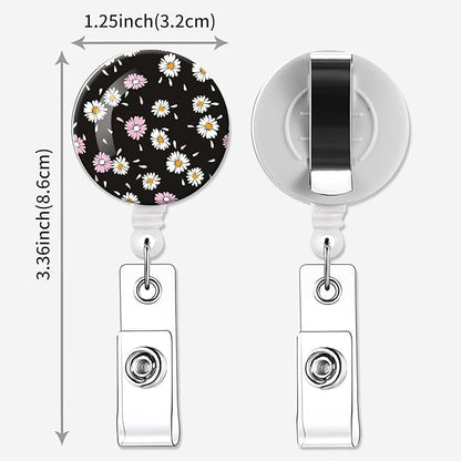 2 Pack Badge Reels Holder Retractable with ID Clip for Nurse Name Tag Card Nursing for Doctor Teacher Student Employee Office Medical Work (Cute Daisy)