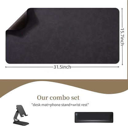 Leather Desk pad for Computer and laptops, Ideal for Gaming and Office use, Large Mouse pad and Keyboard mat,Desk mat Special for man. A complimentary Wrist pad and Phone Stand.(Black, 15.7"x 31.5")