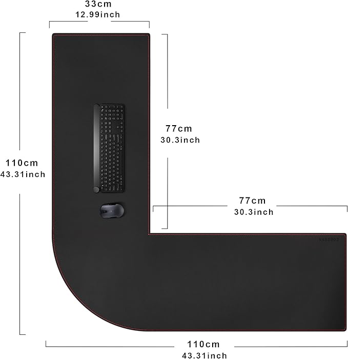 ZORESYN L Shaped Desk Mat 43.3"(L) x 43.3"(L) x 13"(W), Mouse pad for Corner Desk, Computer Corner Desk Pad, Writing Desk Pad Protector, Large Waterproof PU Leather Corner Mousepad - Black