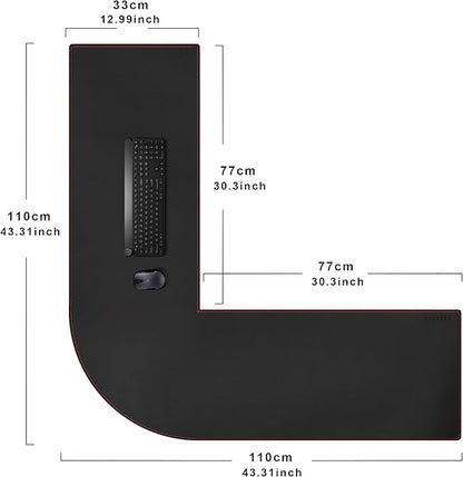 ZORESYN L Shaped Desk Mat 43.3"(L) x 43.3"(L) x 13"(W), Mouse pad for Corner Desk, Computer Corner Desk Pad, Writing Desk Pad Protector, Large Waterproof PU Leather Corner Mousepad - Black