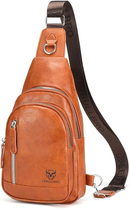 Crossbody Bags for Men Leather Sling Bags Mens Chest Bag Backpack Travel Hiking Fishing Outdoor Sports