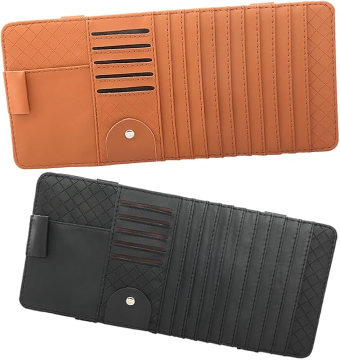 Mikinona Multi-Functional Sun Visor Storage Organizer Bag Stylish Leather Cd Holder for Car Convenient Accessory for Pens Cards and More Brown