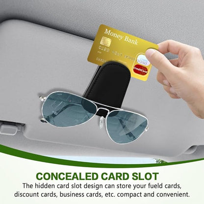 Sunglass Holder for Car, Sunglasses Clip for Car Visor, Magnetic Leather Vehicle Eyeglass Hanger Clip, Auto Ticket Card Glasses Organizer Clamp Accessories for SUV Sedan (Black)