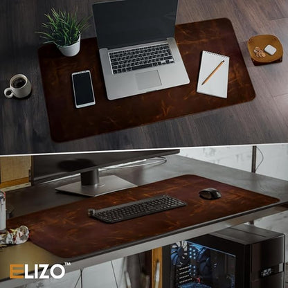 Elizo Real Leather Desk Mat Set (32x16) Large Desk Cover Desk Blotter Protector Computer Gaming Mouse Pad Table Laptop Office Desktop Accessories
